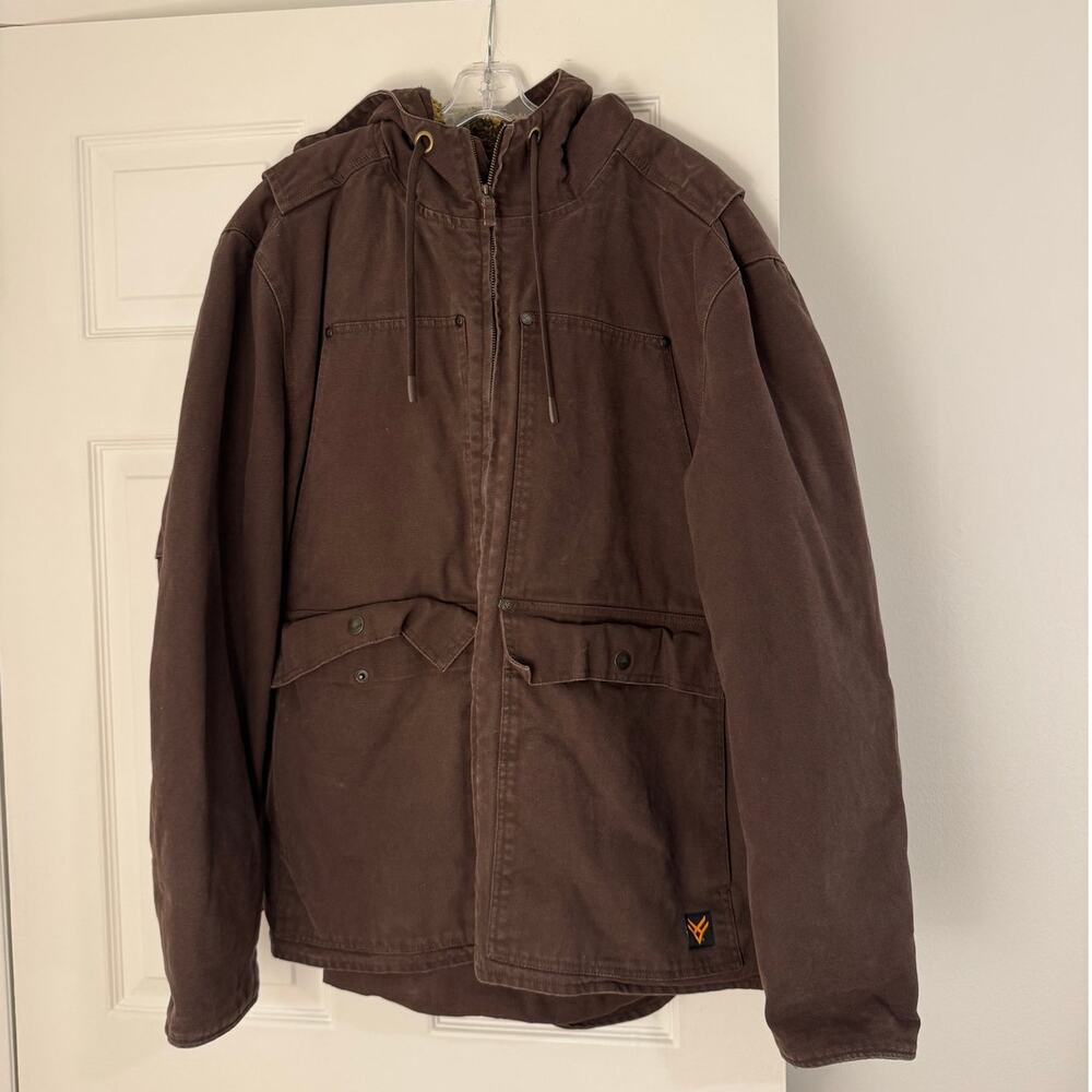 Hawx Men's Brown Weathered Camo Sherpa Lined Hooded Work Jacket in Size Men’s L